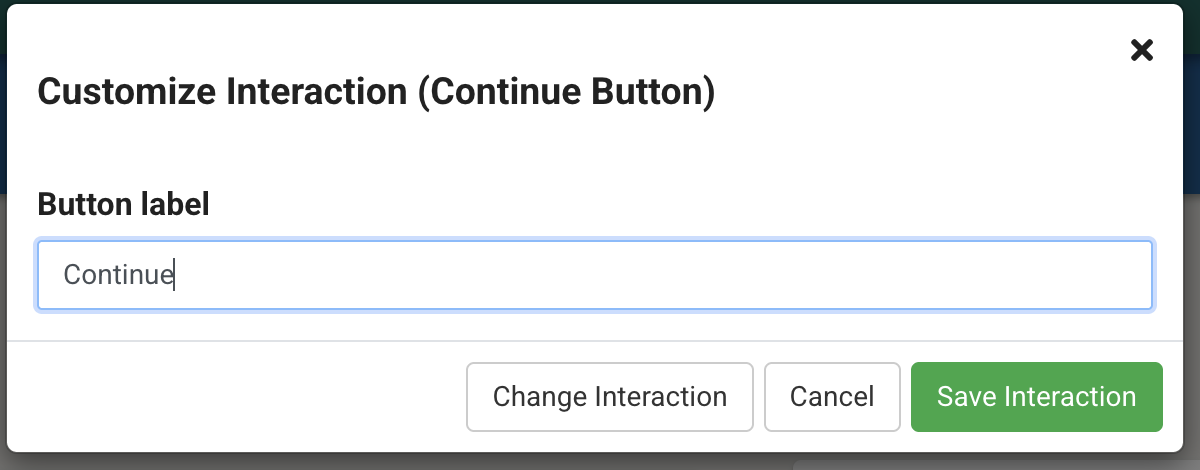Preview of the Continue button at the bottom of a card