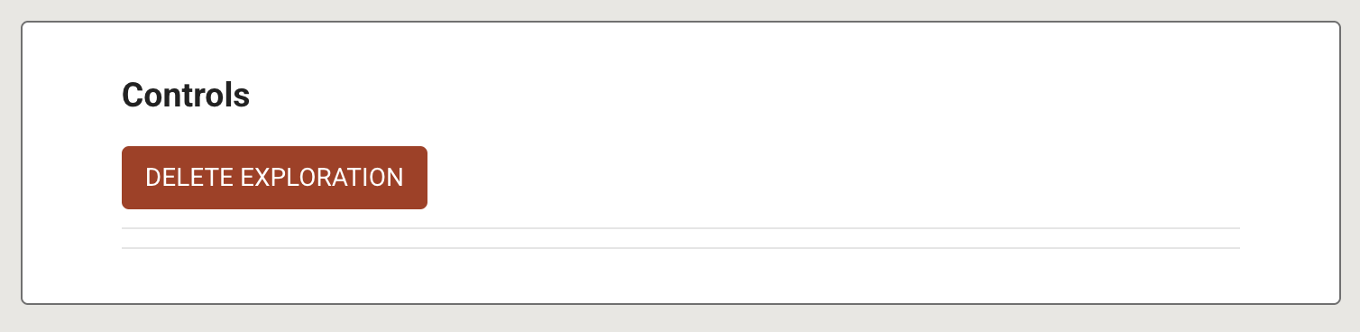 The Controls panel at the bottom of the Settings page with the red Delete Exploration button.