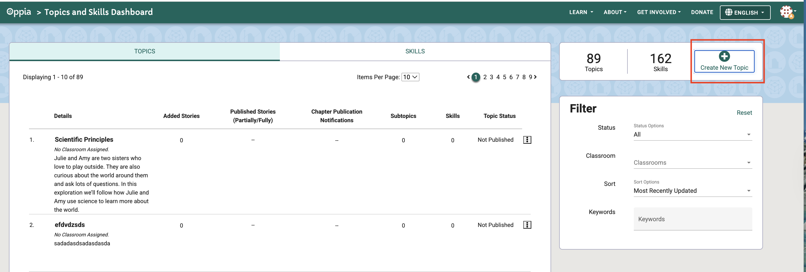 Create New Topic button