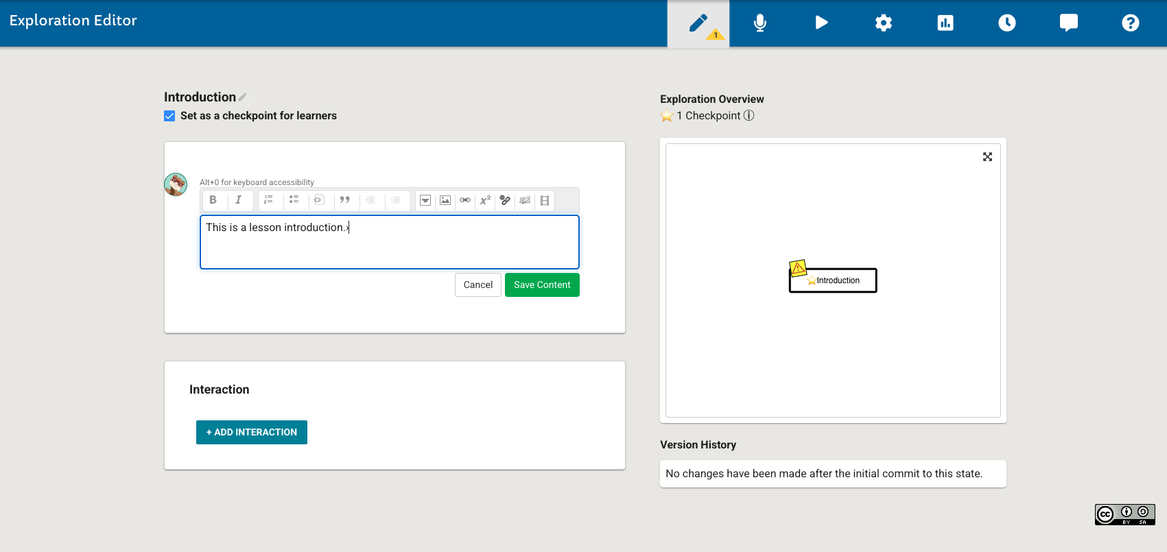 The Exploration Editor interface for content creation