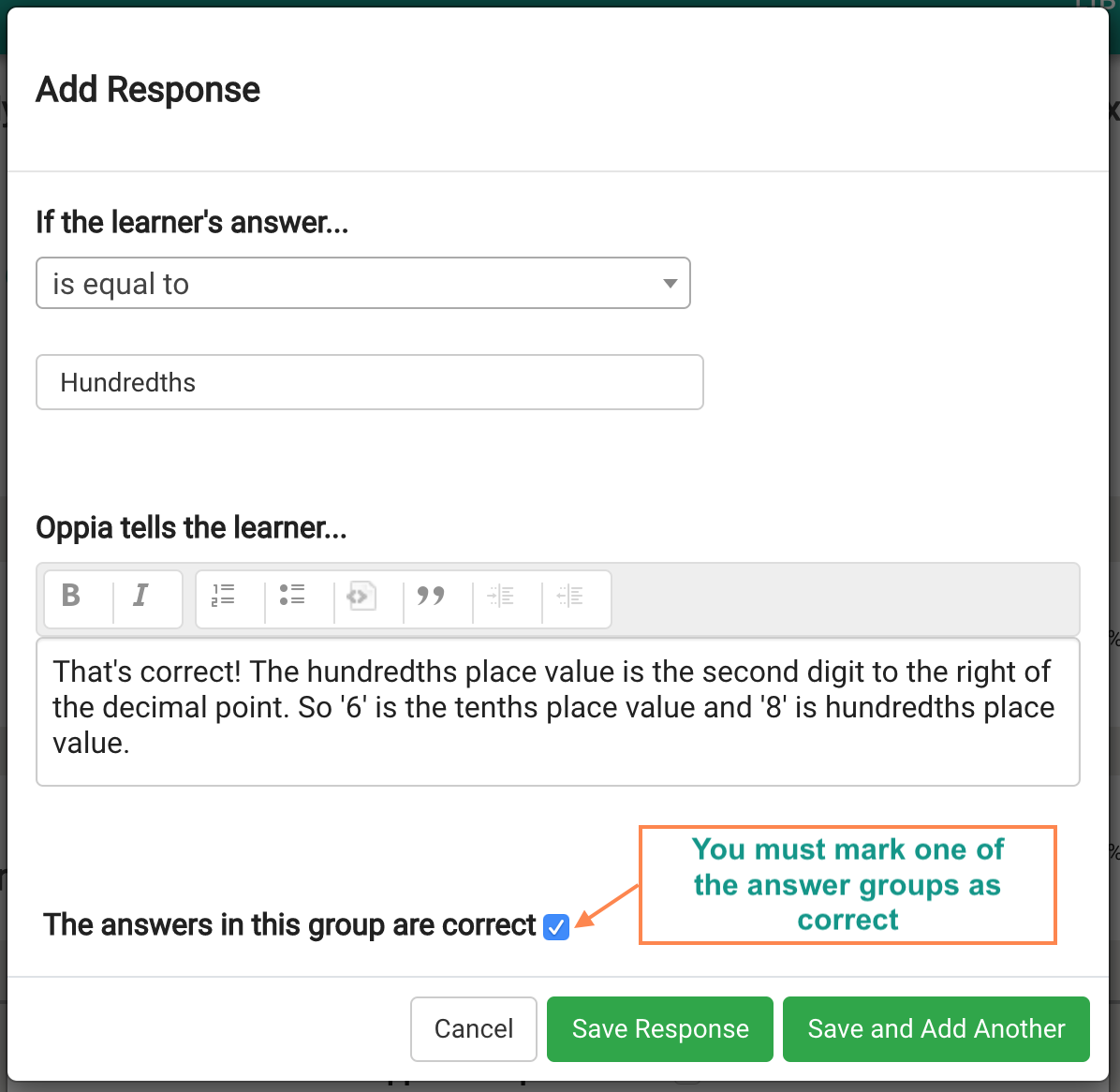 Mark correct answer checkbox