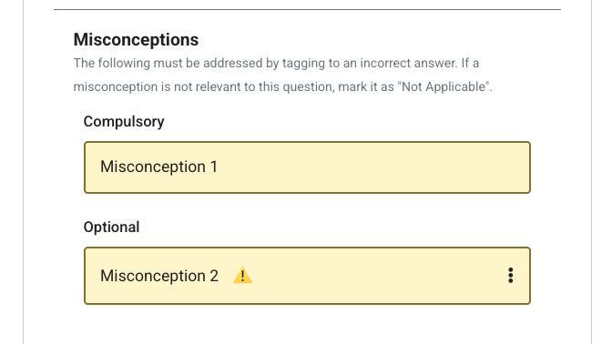 Optional and required misconceptions UI