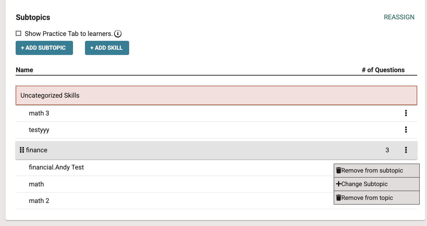 Remove from subtopic interface