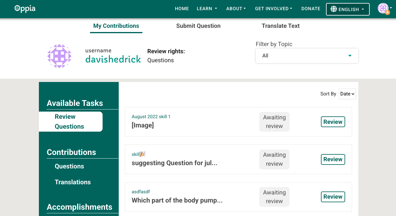 My Contribution tab on dashboard