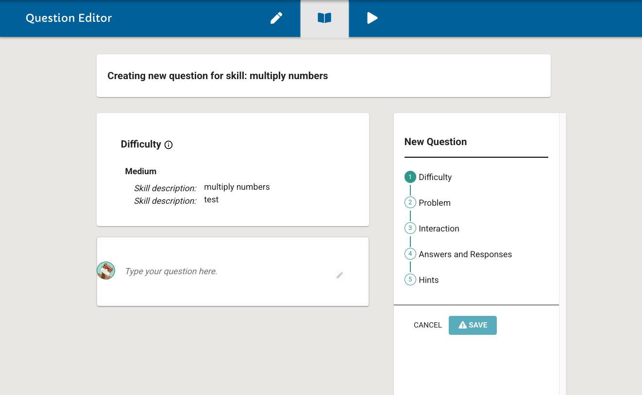 Writing a question in the editor interface